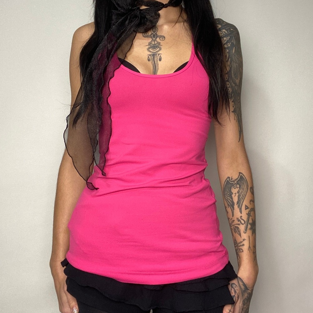 Lululemon Hot Pink Fitted Longline Tank Top Scoop Neck Yoga Workout Athleisure
